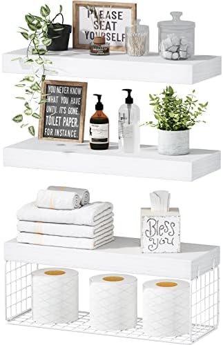 QEEIG Bathroom Shelves Over Toilet Wall Mounted (White, Set of 3, 15.7") by QEEIG
