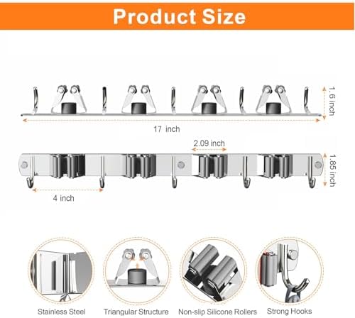 2 Pack Mop and Broom Holder Wall Mount for Kitchen Garage Laundry Room - Image 5