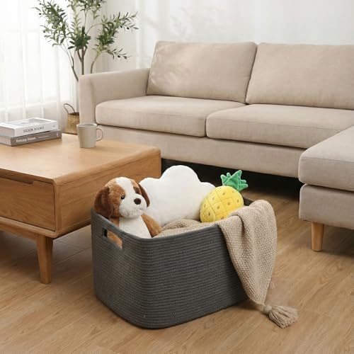 JMvicyroam 65L Large Woven Cotton Rope Blanket Basket, Grey - Image 2