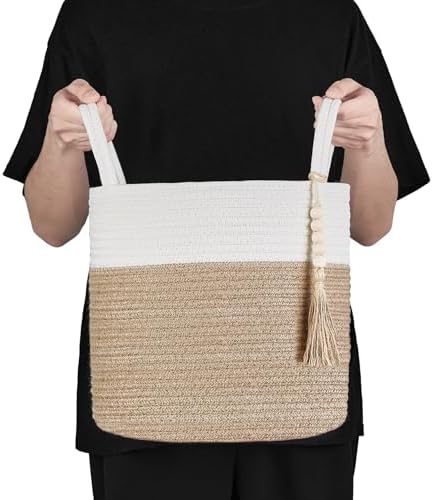 Mkono Woven Storage Basket for Blanket, Toys Plant Organizer, 11"W x 11"L - Image 5