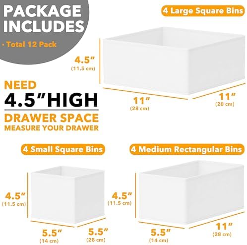 SpaceAid Drawer Organizer Clothes, 12 Pack Dresser Organizer Bins for Nursery, Closet Organization and Storage Dividers for Clothing, Baby Clothes, Underwears, Socks (White) - Image 6