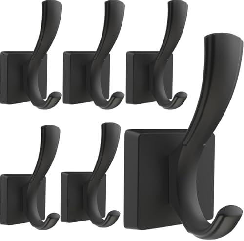 TOFIIGREM Black Towel Hooks Coat Hooks for Wall, Hand Towel Holder Robe Hook for Bathroom, Entryway Hat Hooks for Hanging Coat Towels Keys Hats (6 Pack) by TOFIIGREM