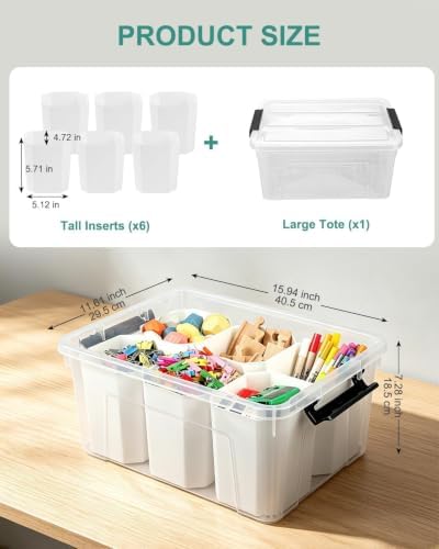 NUMIFUN 17QT Clear Storage Bins with Lids & Dividers for Crafts - Image 2
