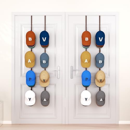 HapiRm Over Door Hat Rack - 4 Packs Metal Hanging Hat Organizer with 16 Hooks Design, Baseball Cap Hanger Organizer Storage Holds up to 80 Caps for Door, Bedroom, Closet（Brown） - Image 6