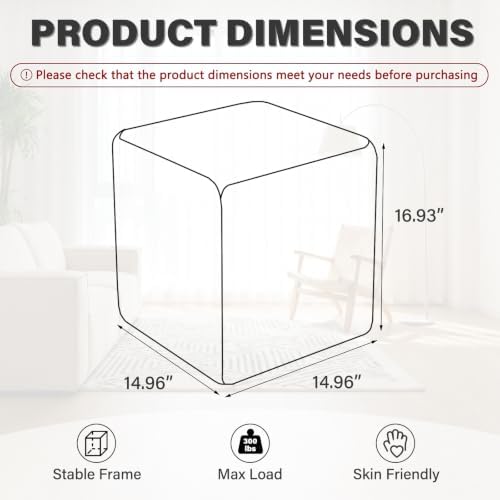 1PC Modern Square Ottoman for Living Room, Wooden Frame Cube Vanity Stool Chair for Bedroom, Woven Heathered Fabric Upholstered Ottoman Foot Rest for Couch or Chair - Image 2