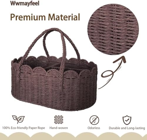 Diaper Caddy Organizer, Paper Rope Storage Baskets Nursery Bin with Removable Divider, Portable Car Organizer for Diapers, Baby Shower Gifts, Newborn Essentials Must Haves (Dark Brown) - Image 2