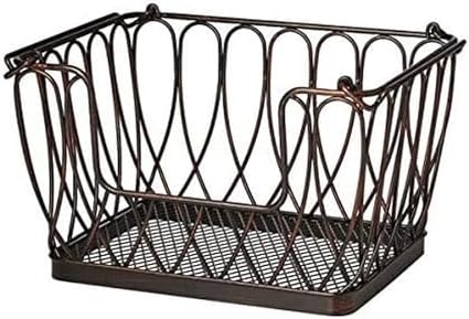 Gourmet Basics by Mikasa Loop and Lattice Stacking/Nesting Rectangular Metal Basket, Antique Black by GourmetBasicsbyMikasa