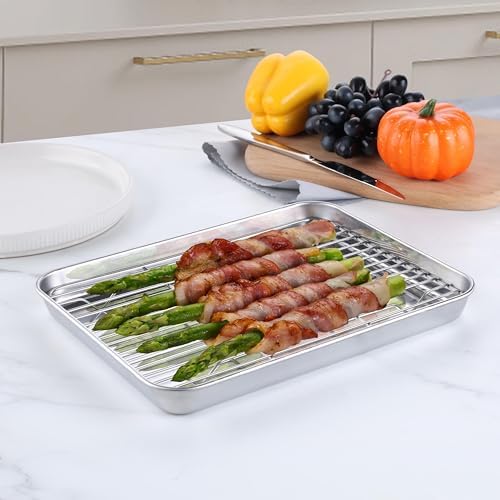 Homikit 10x8 Inch Small Stainless Steel Baking Sheet with Wire Cooling Rack - Image 3
