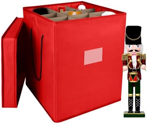 Christmas Nutcracker and Figurine Collectible Storage Box, Fits 9 Holiday Ornaments, Stores Up to 16" Tall Ornaments, Holiday Decor Organizer with Dividers, Nutcracker not Included(Red) by TNGAN