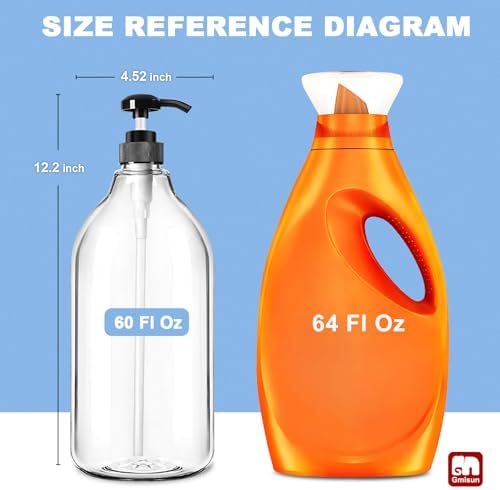 GMISUN Plastic Laundry Detergent Dispenser, 2 Pack Liquid Laundry Soap Dispenser, 64oz Storage Container for Farmhouse Laundry Room Decor, Liquid Bottle Organizer for Detergent/Softener/Bleach - Image 2
