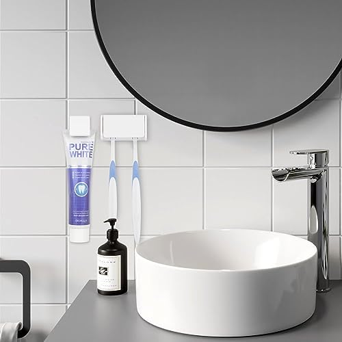 Toothbrush Holder Wall Mounted with Cover for Bathroom, 2 Slots Toothbrush Storage Organizer for Shower, Self Adhesive Toothbrush Hanger with Toothpaste Clip - Image 5