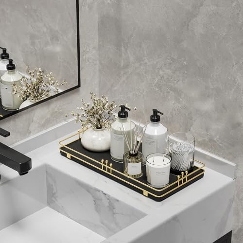 Toilet Tank Tray, Bathroom Basket, 13"x 6.5", Black-Gold - Image 3