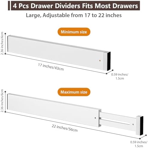 4 Pack Bamboo Drawer Dividers 17-22" Adjustable Kitchen Organizer, White - Image 2
