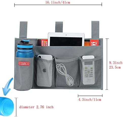 Zafit Hanging Bedside Caddy, Bedside Storage Organizer for Magazine, Phone, Remote control (5 Pockets-Grey) - Image 3