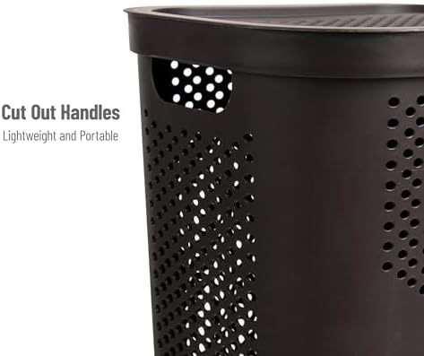 Mind Reader Slim Laundry Hamper with Lid, 60L Clothes Basket, Ventilated Plastic, Brown - Image 4