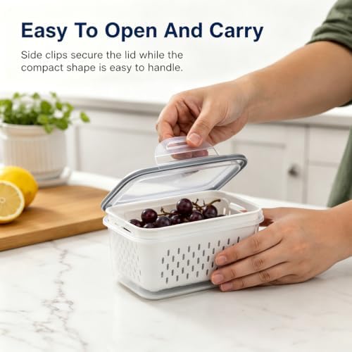 Fruit Containers 3Pcs with Removable Colanders & Lids, Fridge Fresh Storage - Image 5