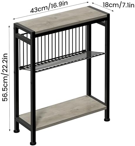 Small Side Table for Small Space, 3-Tier Narrow End Table with Magazine Holder, Slim Nightstand, Skinny Snack Couch Table in Living Room, Bedroom, Study, Kitchen and Balcony (Greige) - Image 3