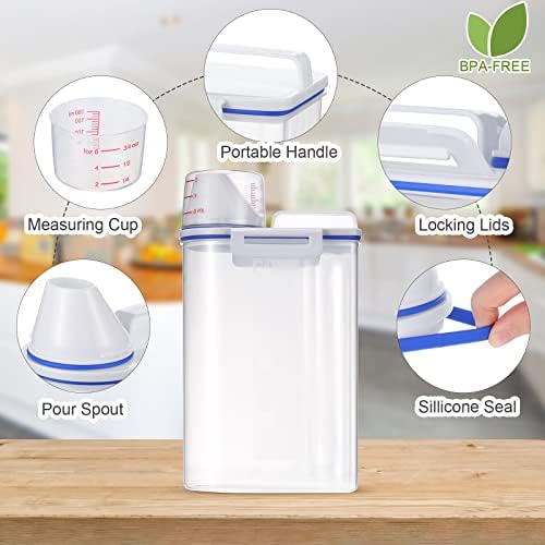 4 Pcs Food Storage Containers with Measuring Cup Lids, 2.5 L, Blue - Image 3