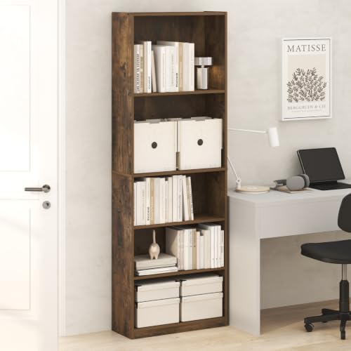 Furinno Jaya Book Shelf, 5-Tier Tall Book Shelf, Bookcase with Open Shelving, Standing Bookshelf, 9.5 x 24.6 x 71.1, for Organization and Storage, for Home Office, Living Room, Amber Pine - Image 2