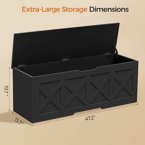 Homleke 47.2" Extra-Large Wooden Storage Chest, Farmhouse Storage Bench - Image 2