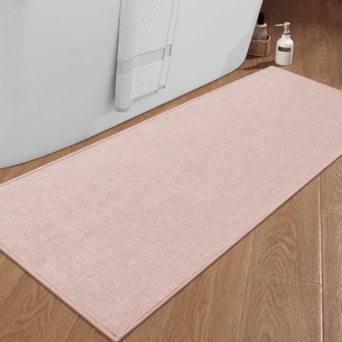 chakme Bathroom Rugs Mat 59x25, Ultra Thin Non Slip Bath Mat Large Quick Dry Absorbent Bath Mat for Bathroom Floor, (Pink, 59"x25") by CHAKME