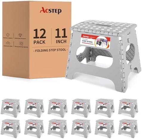 ACSTEP 12 Pack 11 Inch Folding Step Stool, Sturdy Plastic Foldable Step Stool for Kids & Adults, Non Slip Lightweight Collapsible Foot Stools Holds 300 lbs, Ideal for Kitchen, Bathroom, Outdoor, Gray by ACSTEP