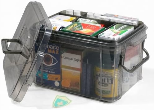 2-Tier Medicine Organizer - Plastic Portable Storage Box with Handle Grey by HeyFoly