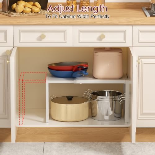 Expandable Kitchen Storage Shelves,100LBS Heavy Duty Metal Shelving Unit For Pot Pans Appliance,Adjustable White Small Shelf Rack Organizer For Kitchen Countertop Under Cabinet Closet Garage Pantry - Image 6
