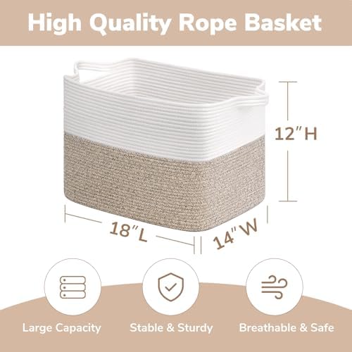 Goodpick 50L Large Woven Storage Basket, 18" x 14" x 12", Light Brown - Image 3