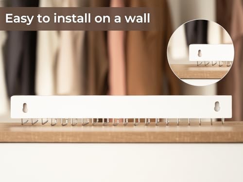 StorageWorks Tie Rack with 20 Hooks, 2 Set Wall Mounted Wood Hanger, White - Image 3