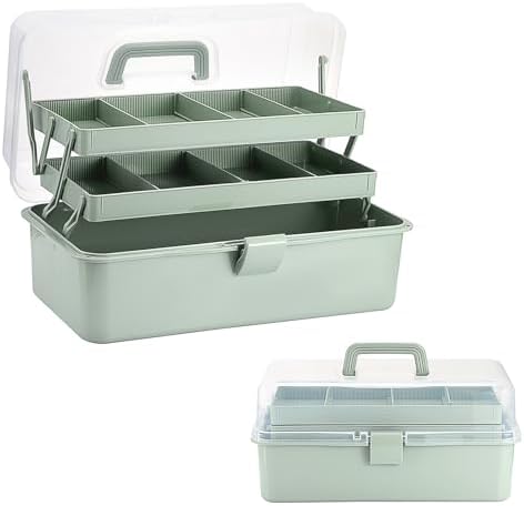 Tackle Box, 15-Inch Extra Large Art Storage Box with 3-Layer Folding Trays by BTSKY