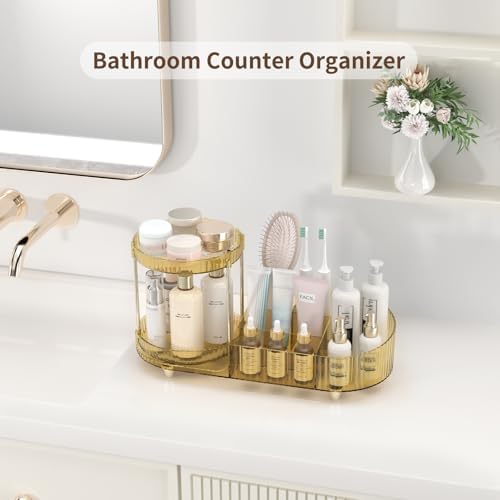 Rotating Makeup Organizer for Vanity, 2 Perfume Trays with 5 Compartments Cosmetic & Skincare Storage, Space Saving Beauty Organizers, Multi-Purpose Countertop Organizers for Bathroom, Desktop, Pantry - Image 4