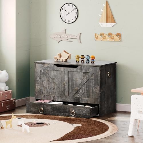HOOBRO Storage Chest, 39.3" Toy Chest with Drawer, Wooden Storage Bench, Sturdy Entryway Bench Supports 330 lb, Shoe Bench, Safety Hinge, U-Shaped Opening, Easy Assembly, Vintage Gray VP710CW01G2 - Image 4