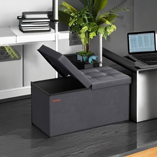 SONGMICS 30 Inches Folding Storage Ottoman Bench with Flipping Lid - Image 6