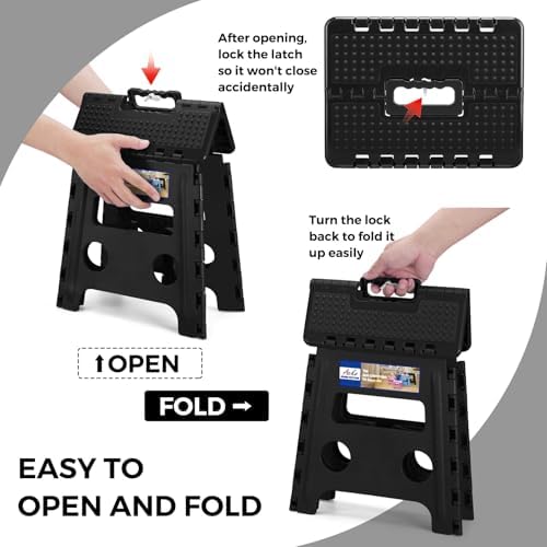 ACKO 13" Folding Step Stool, Non-Slip Surface for Adults & Kids, Dot Black - Image 4