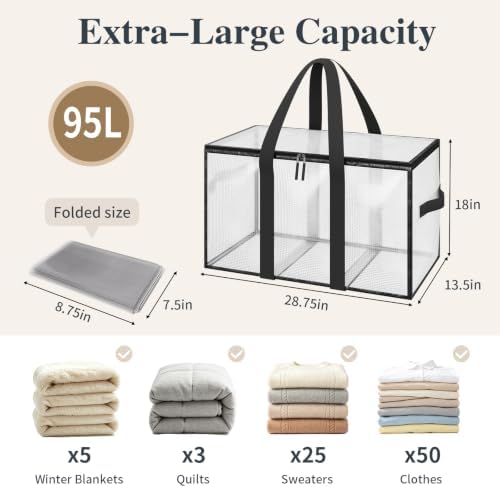 Simple Trending 6 Pack Heavy Duty Moving Bags, 95L Storage Totes, White - Image 4