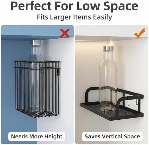 PUSDON 2-Pack 16.5" Extra Long Slim Hollowout Shower Caddy, Wall Mount Spice Rack & Bathroom Organizer, Mesh Bottom Cabinet Door Shelf Holds 50LBS - Matte Black, Hollowout - Image 4