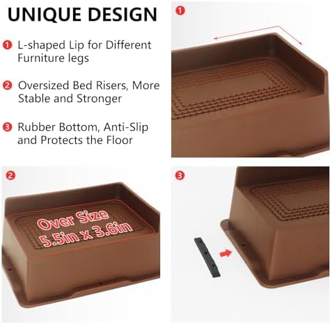 4 Pack Bed Risers 2 inch Heavy Duty Dark Brown, Furniture Risers - Image 6