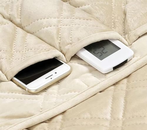 Brilliant Sunshine Beige Velvet Couch Armrest Organizer, 35"×13" - Image 4