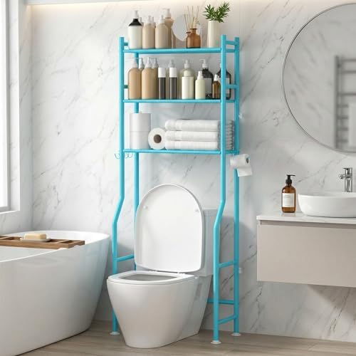 GloTika 3-Tier Over Toilet Storage Cabinet, No Drilling, 64" H, Blue by QualityHomewareTimlessComfort