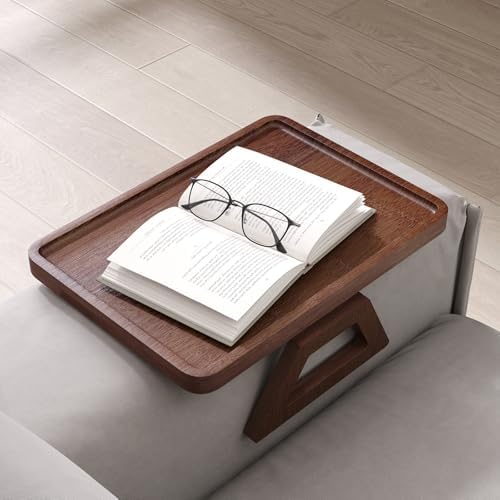 Couch Arm Tray,Bamboo Folding Sofa Tray,Sofa Armrest Tray Clip-On Couch Desk for Drinks,Snacks,Phone,Remote Control（Brown） - Image 5