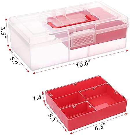 JUXYES Plastic Fishing Tackle Box Organizer with Removable Dividers, Clear Fishing Tackle Storage Boxes with Handle, 2 Layer Fishing Tackle Tray Box Lure Box, Red (Pack of 2) - Image 2