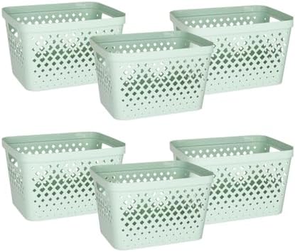 Glad Plastic Storage Basket Set, Value Pack of 6 | Open Storage Bins for Shelves, Bathroom, Pantry, Closet | Nesting Organizer Boxes with Handles, 4 Gallon, Sage by GladTrashFoodStorage