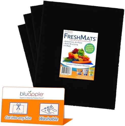 Bluapple FreshMats Refrigerator Drawer Liners, Black, 12x15, Set of 4 Mats by TheBluappleCompany