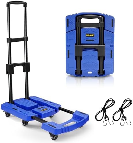 Voipvvii Folding Hand Truck 500lbs, Portable Heavy Duty Dolly Cart, 6 Wheels Collapsible Luggage Cart with 2 Elastic Ropes - Compact Trolley Cart for Easy Moving - Ideal Hand Cart for Travel and More by VoipvviiDirect