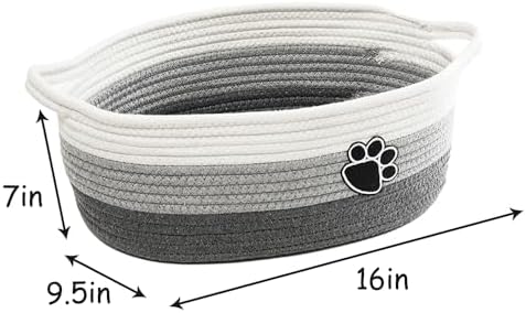 Small Woven Baskets for Organizing Rope Storage Basket with Handle Cute Cotton Basket for Nursery Gift Dog Toy Storage Bins for Toy Organizer Grey-white - Image 6