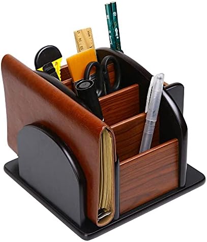 Siveit Wooden Desk Organizer, Desktop Office Supplies Storage Remote Control Caddy Holder (6-Compartment) - Image 2