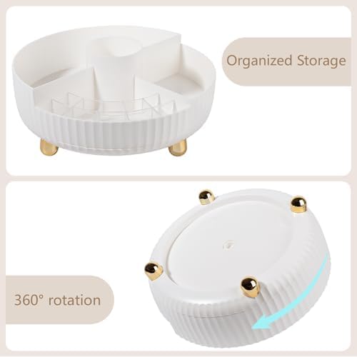 360 Rotating Makeup Perfume Organizer Skincare with Divider, Large White - Image 4