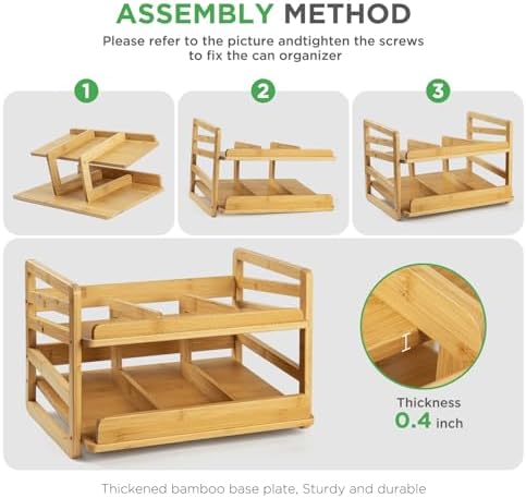2 Tier Bamboo Rolling Can Rack Organizer for Pantry Up To 27 Cans - Image 6