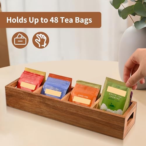 Acacia Wood Tea Bag Organizer with 4 Slots – Tea Bag Holder and Tea Organizer, Sugar Packet Storage for Countertops, Set of two - Image 4